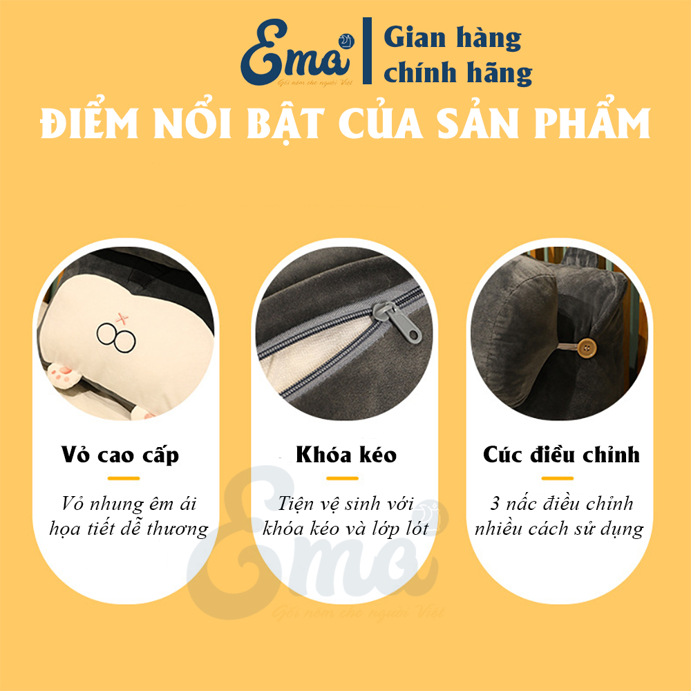 Gối tựa đầu giường hình thú EMA - Ruột bông PP - Đa dụng 6 trong 1