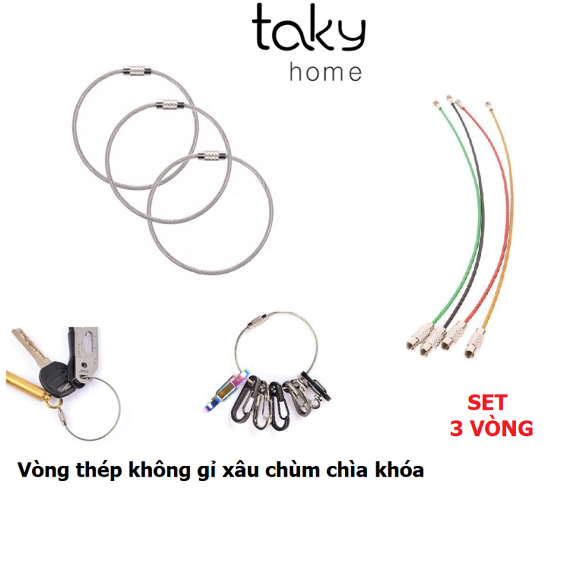 3 Vòng Thép Không Gỉ, Xâu Chùm Chìa Khóa, Có Chốt Ren Vặn Giữ Chặt, Móc Xâu Chùm Khóa, Móc Xâu Đa Năng. TakyHome 5090