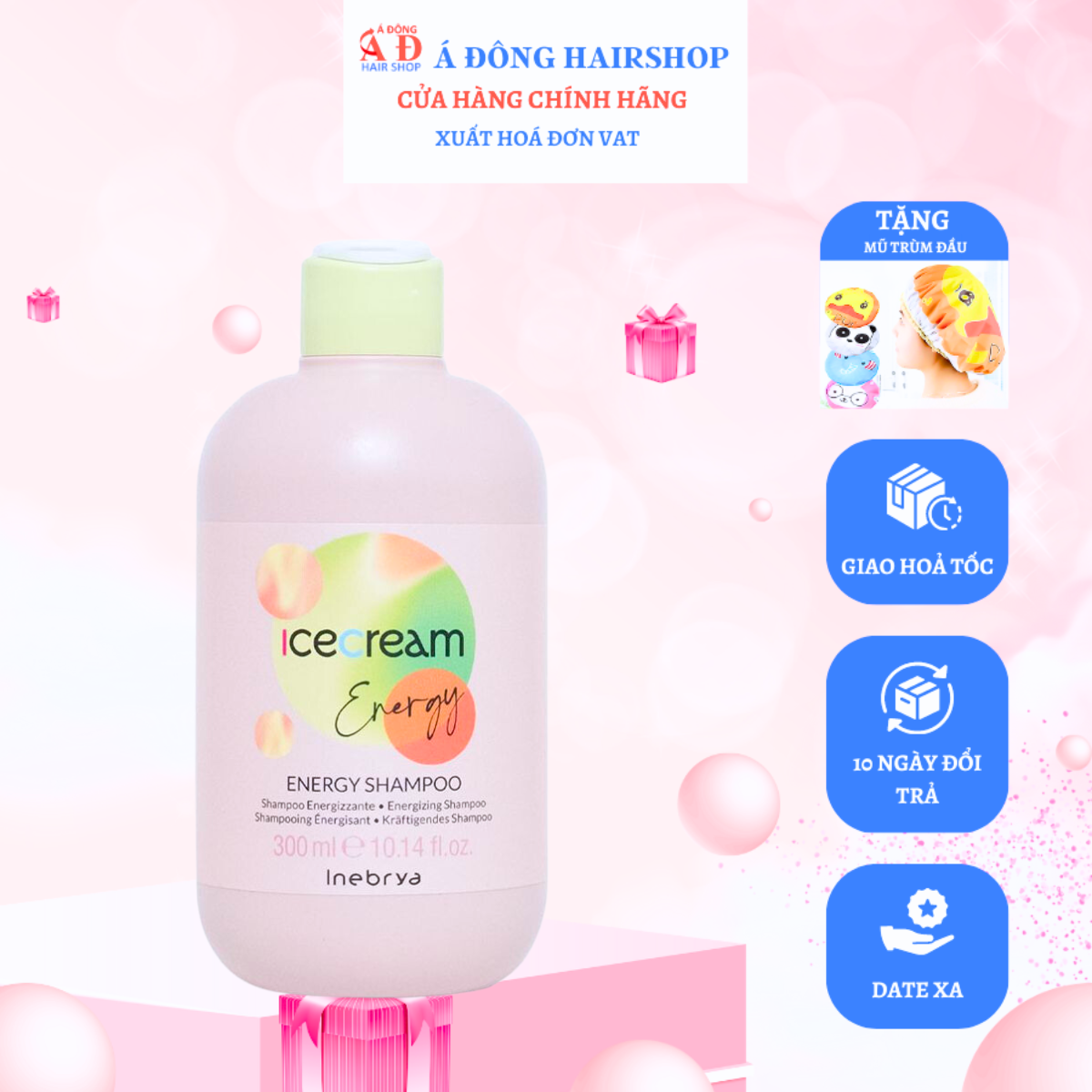 Dầu gội Inebrya Ice-Cream Energy shampoo ngăn ngừa rụng kích thích mọc tóc Italy 300ml New 2023