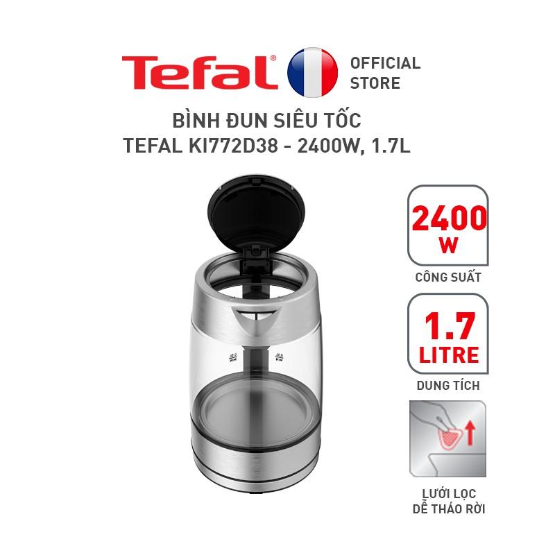 Bình đun siêu tốc thủy tinh 1.7L Tefal KI772D38 - 2400W - Hàng Chính Hãng