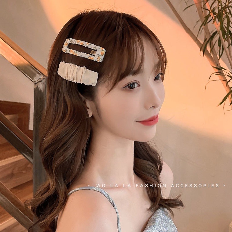 Set 2 kẹp tóc vải hoạ tiết vintage hàn quốc