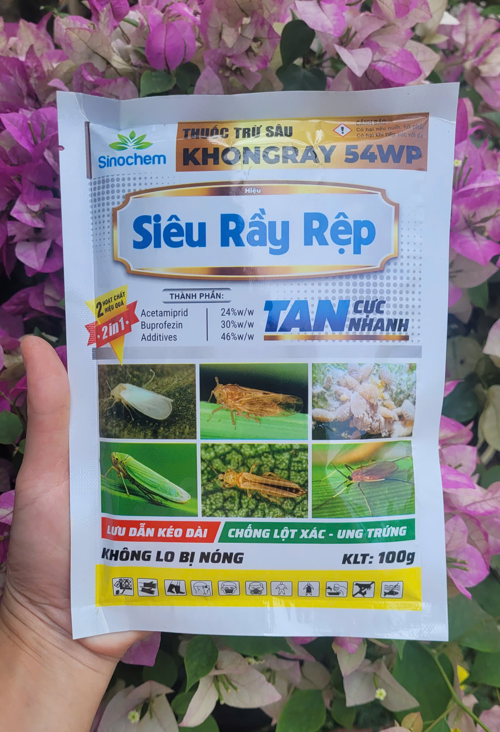 Trừ rầy KHONGRAY 54WP hiệu SIÊU RẦY RỆP gói 100gram trừ rầy xanh, rầy nâu, rầy phấn trắng, bọ trĩ, rệp sáp, rầy mềm chống lột xác và ung trứng hiệu quả kéo dài