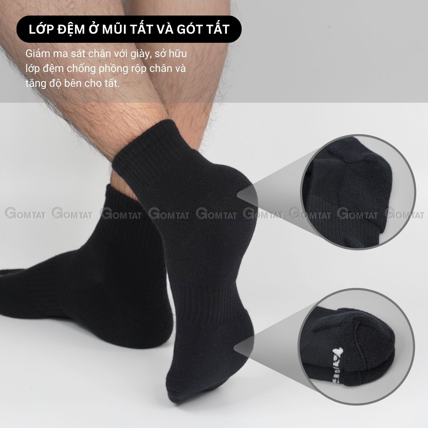 Combo 10 đôi vớ cổ thấp nam nữ GOMTAT, chất liệu cotton hút ẩm khử mùi, có đệm xù êm chân - NGAN-STA-5009-NGAN-CB10