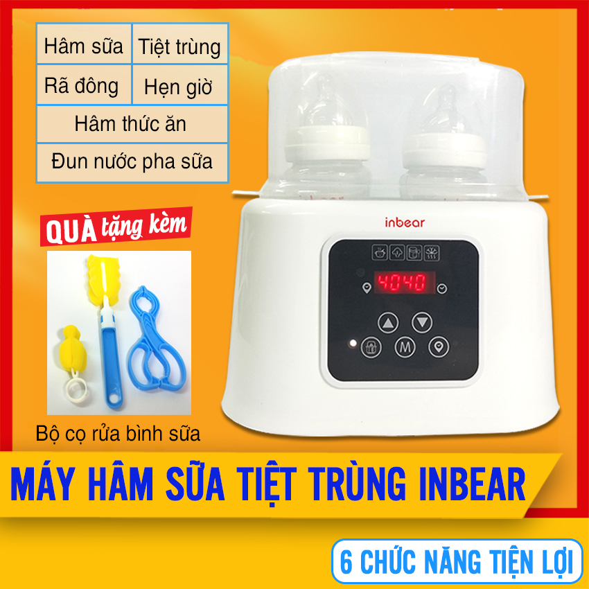 Máy Hâm Sữa Và Tiệt Trùng Bình Sữa Điện Tử 6 Chức Năng INBEAR (IBW-6100) + Tặng Bộ Cọ Bình Sữa - Hâm Sữa, Tiệt Trùng, Đun Nước Pha Sữa, Hâm Thức Ăn, Rã Đông, Hẹn Giờ - Bình Hâm Sữa Mẹ Giúp Giữ Ấm, Ủ Sữa - Máy Tiệt Trùng Và Ủ Bình Sữa Cho Bé