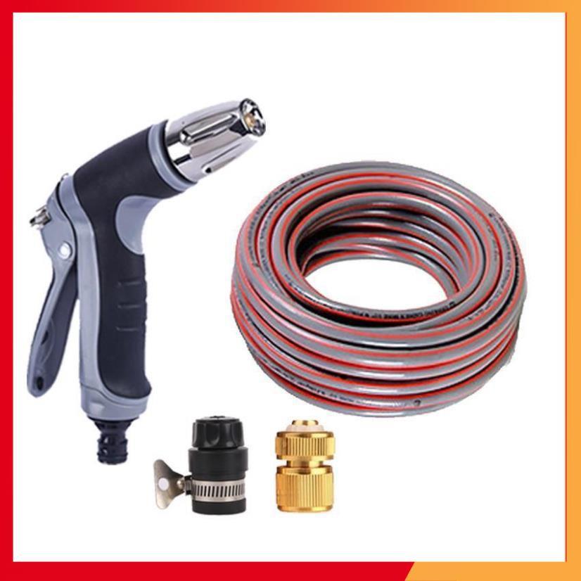 Bộ dây và vòi xịt tăng áp rửa xe tưới cây 15M (cút đồng nối nhựa đen) 206817