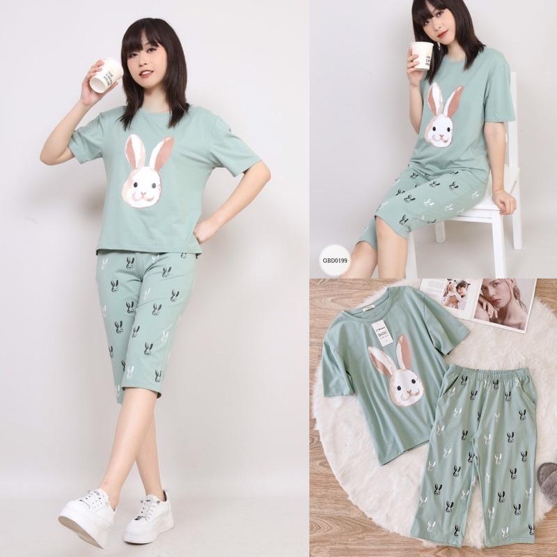 ️Gbd0199️Bộ cotton hoạ tiết thỏ quần lửng