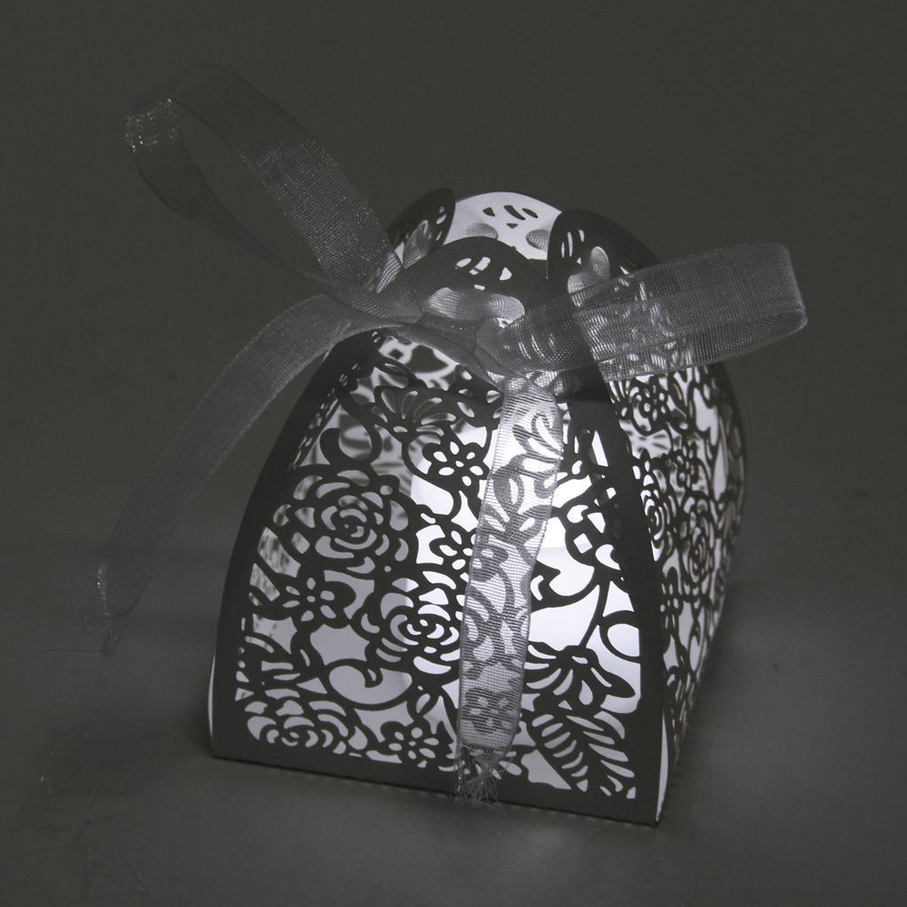 50pcs Rose Laser Cut Candy Boxes w/Ribbon Wedding Favors Baby Shower Boxes