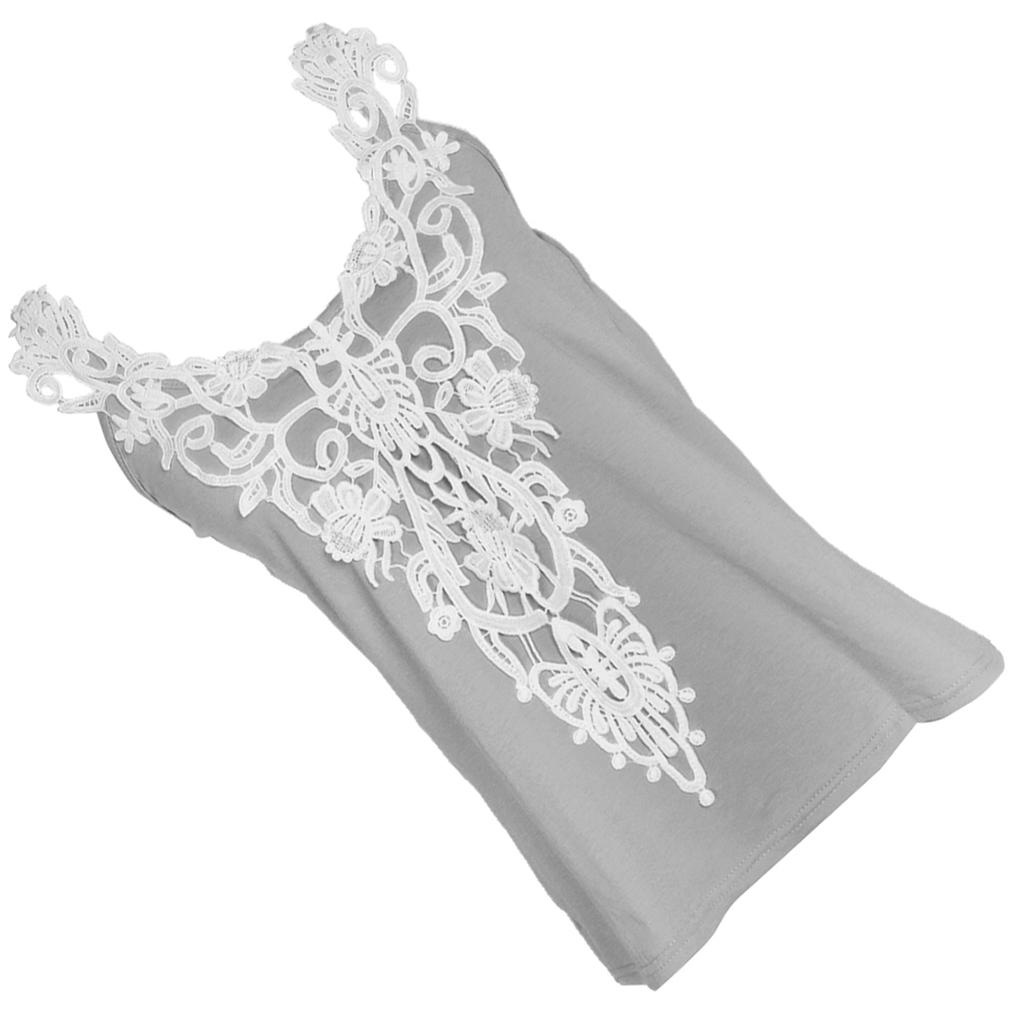 Girls Ladies Women Cotton Tops Sleeveless Lace Vest Blouse Crop Top Gray