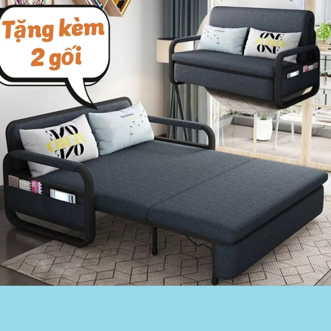 Giường Sofa Đa Năng Có Ngăn Chứa Đồ. Ghế Sofa Giường Gấp Gọn. KT 1m28 x 1m9