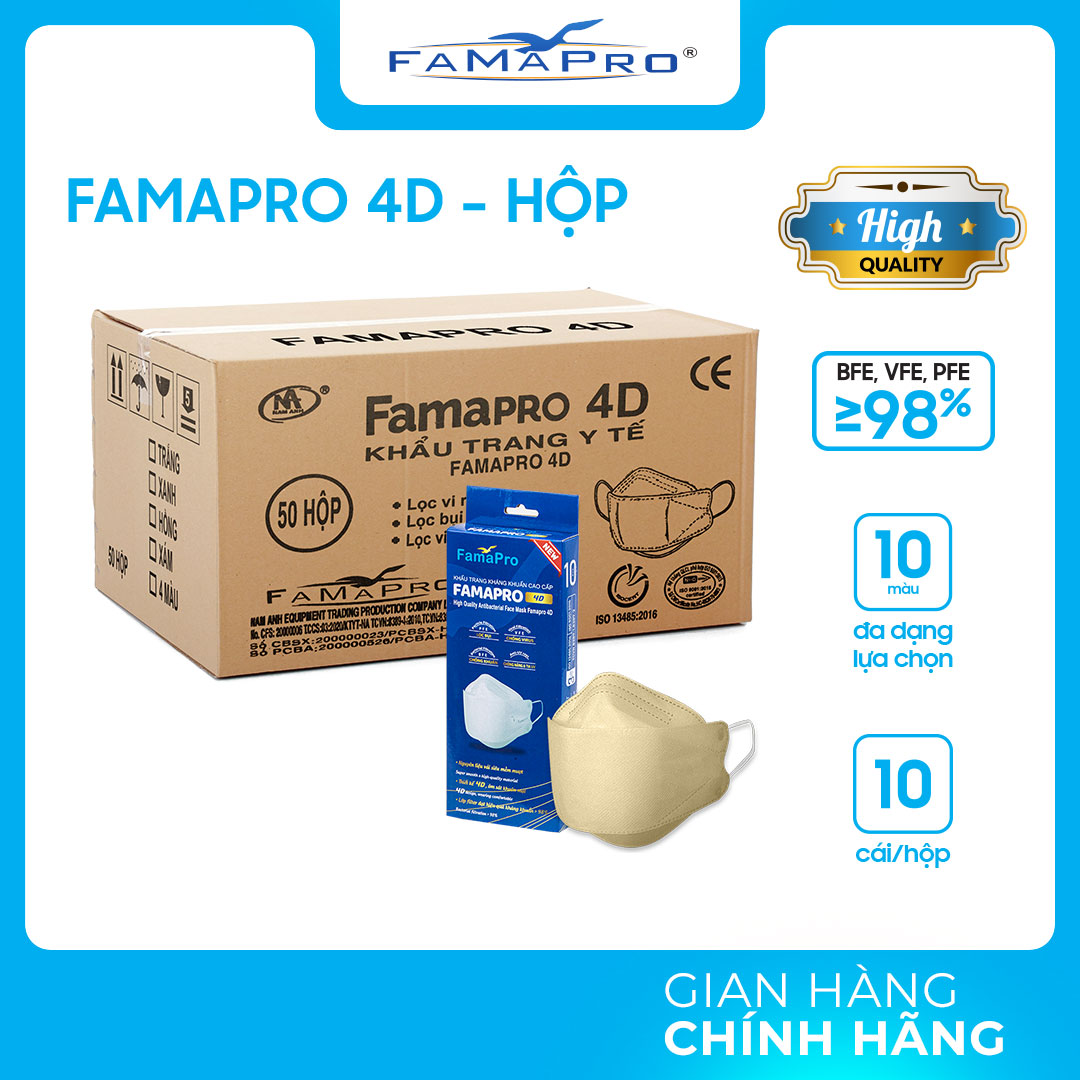 Khẩu trang y tế kháng khuẩn cao cấp Famapro 4D tiêu chuẩn KF94