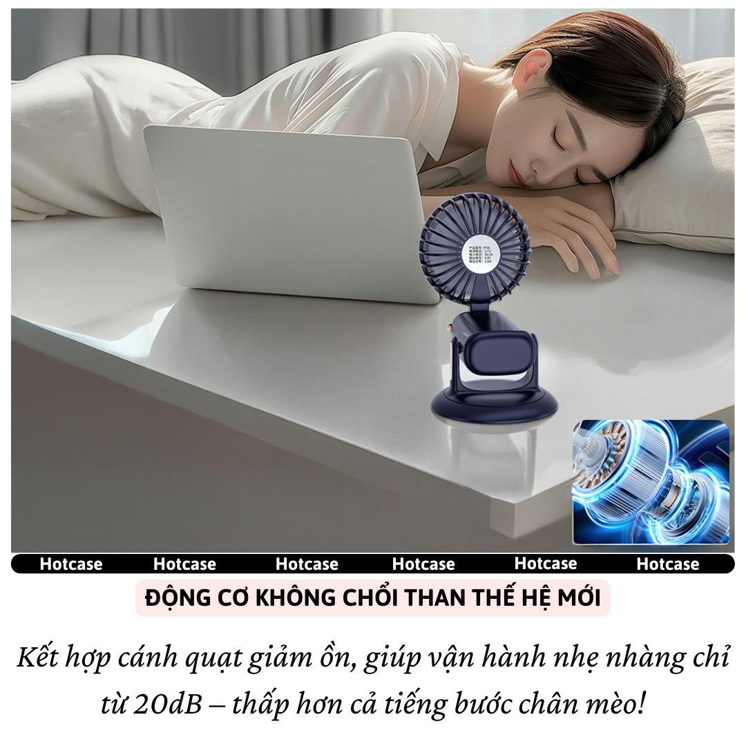 Quạt Cầm Tay, để bàn, gắn tường Turbo công suất cao hiệu HOTCASE Swivel Pin 4000mAh,Đèn Led hiển thị, 05 Cấp Độ Gió, Gió Mạnh, Êm, Pin Khủng, Siêu Nhỏ Gọn, tích điện sạc, mini cầm tay - Hàng nhập khẩu