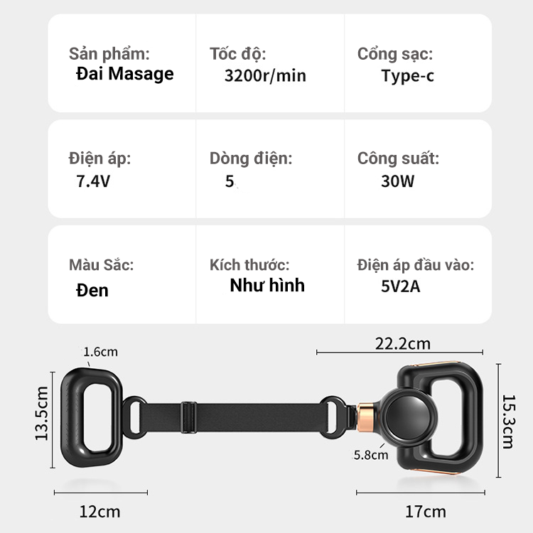 Máy massage cổ vai gáy, máy massage cầm tay có đai kèm 4 đầu, 5 chế độ-k1884