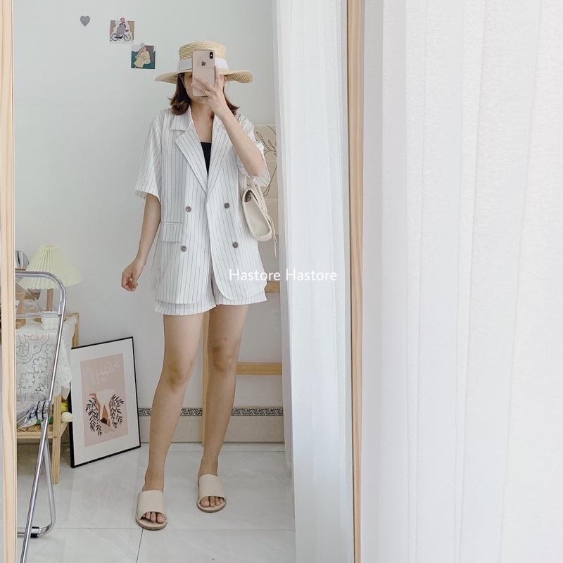 Set blazer sọc + quần short