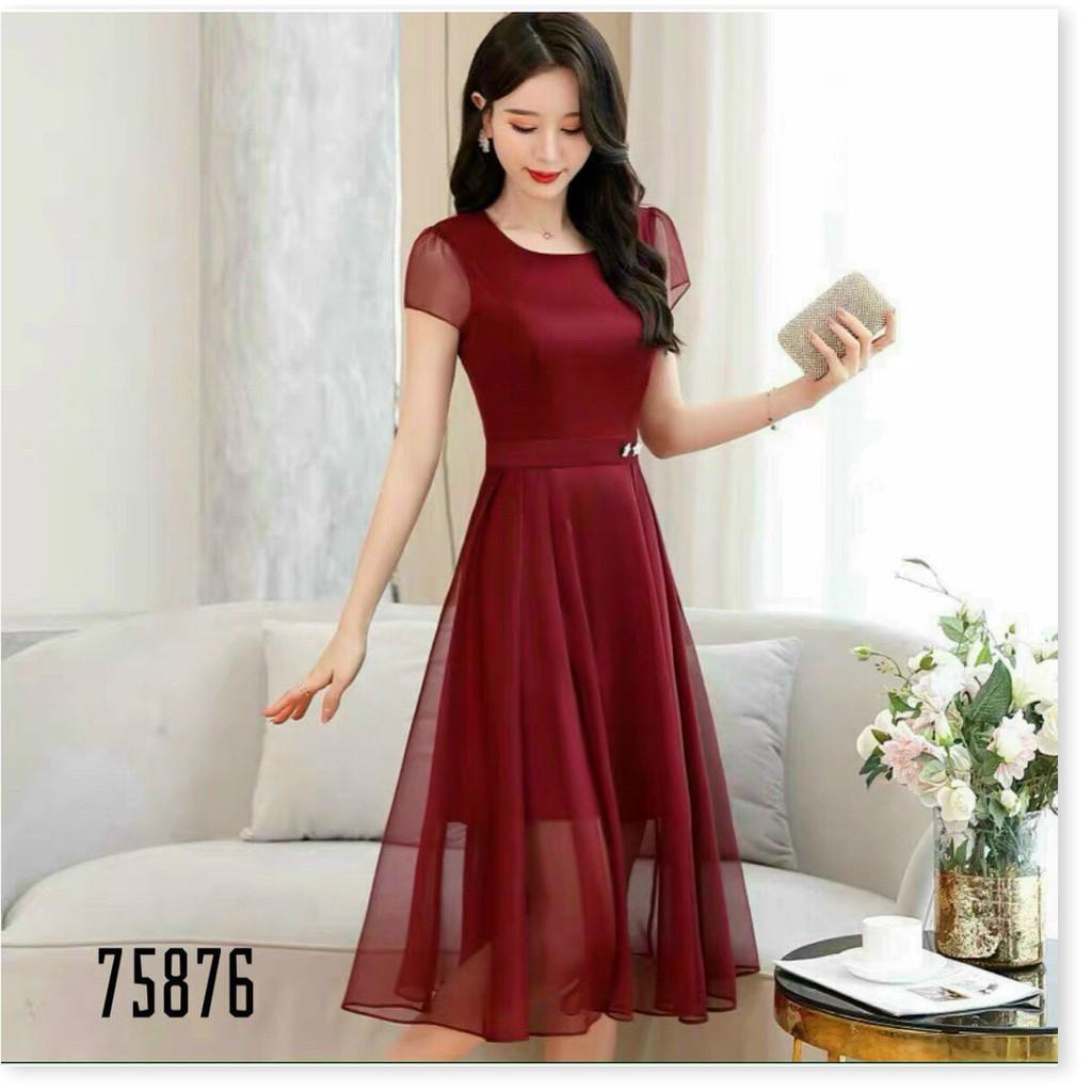 ĐẦM VOAN CHIFFON,CHẤT LIỆU VÃI THOÁNG MÁT,THIẾT KẾ HỌA TIẾT TRƠN NHƯNG KHÔNG KÉM PHẦN SANG TRỌNG LANA FASHION