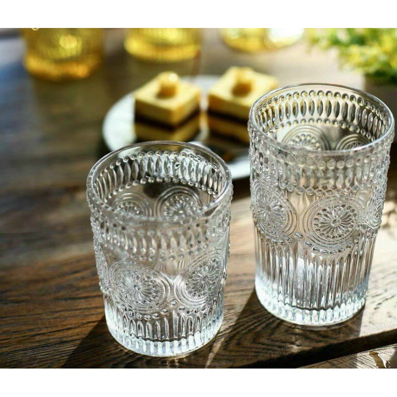 Ly thủy tinh hoa văn 360ml không viền phong cách Bắc Âu - Mã 80125