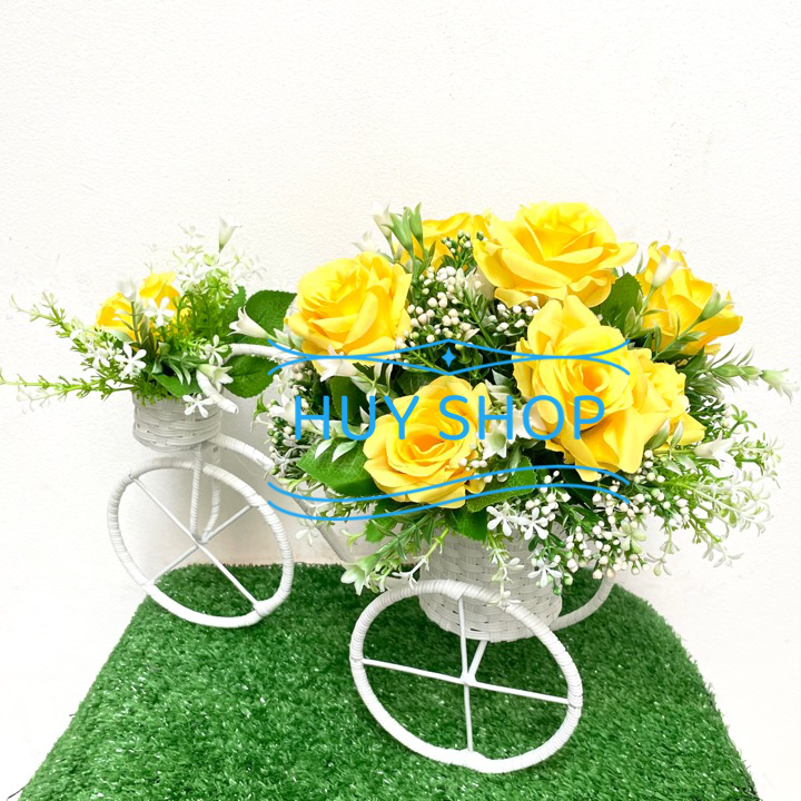 Xe đạp mây Hoa HỒNG  vải cao cấp trang trí nhà cửa