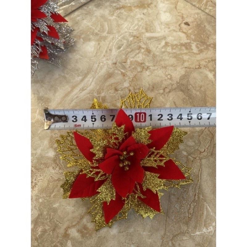 Tết Noel hoa trạng nguyên side to 15cm kim tuyến phối vải lụa trang trí Noel lẵng hoa quả tết