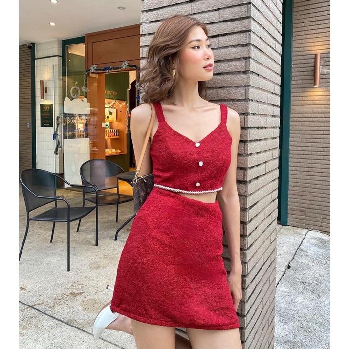 Set dạ Tweed đỏ tôn dáng REVERCLOTHINGS Festive Set