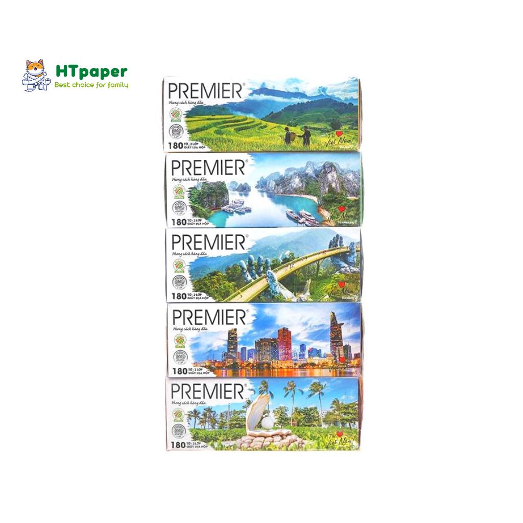 Khăn giấy lụa hộp, Khăn giấy hộp Premier 180 tờ x 2 lớp mềm mịn siêu dai