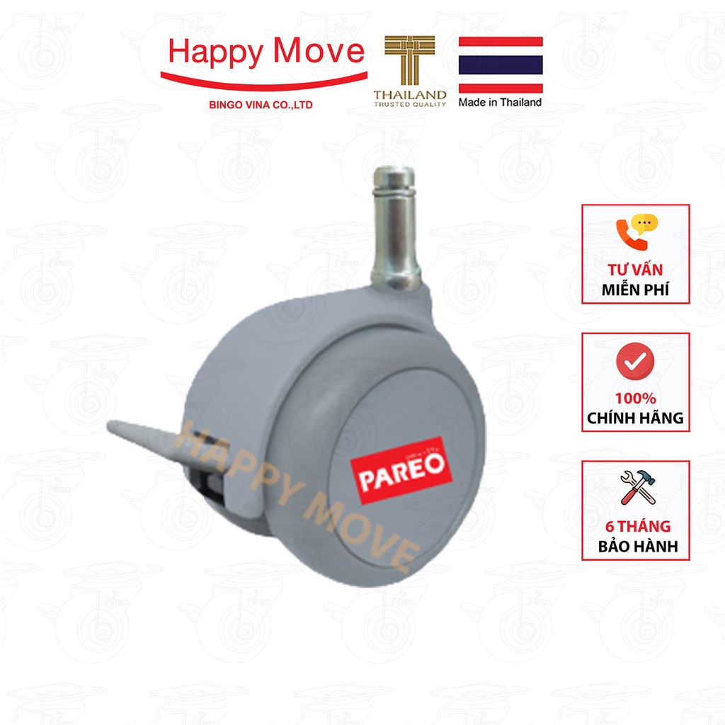 Bộ 5 bánh xe cọc vít trơn có khóa 50mm cho ghế/bàn xoay văn phòng nội thất - tải 40kg - Happy Mobe Thái Lan