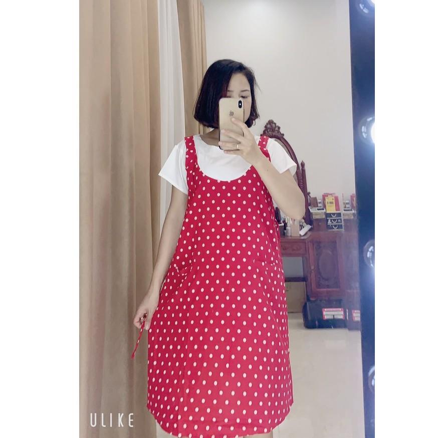Váy bầu giả yếm chấm bi -