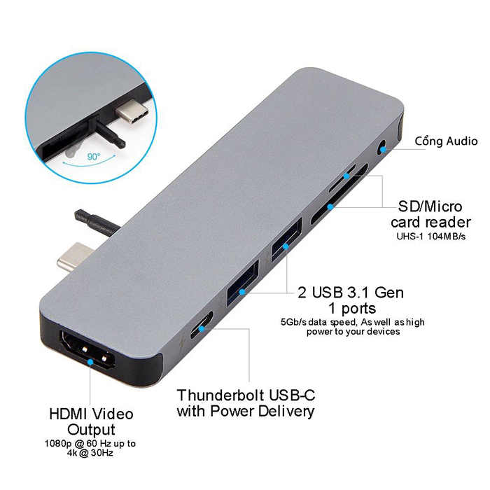 Cổng chuyển Hyperdrive SOLO 7 in 1 USB-C Hub cho MacBook và PC - GN21D - Hàng Chính Hãng