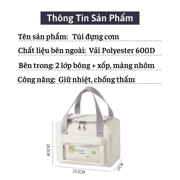 Túi Đựng Cơm Giữ Nhiệt Văn Phòng Đa Năng Kéo Khóa Chống Thấm Cao Cấp Giữ Nhiệt Tốt Tiện Dụng