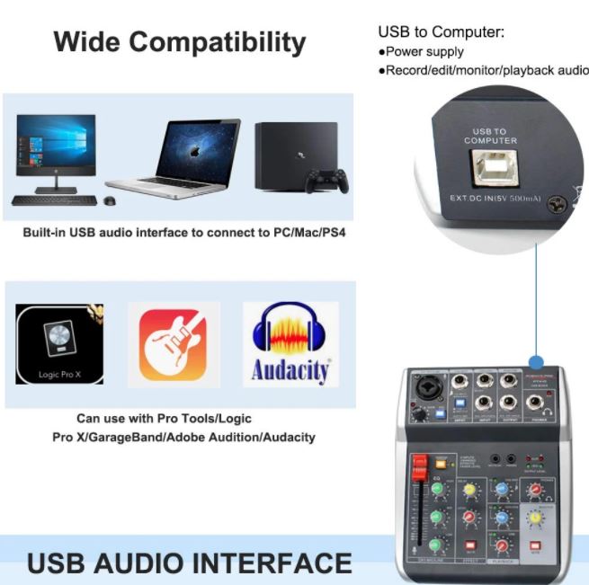 Bàn trọn âm thanh giao diện USB Phenyx Pro PTX-10B chính hãng với Micrô có dây, Tai nghe âm thanh nổi và cáp XLR