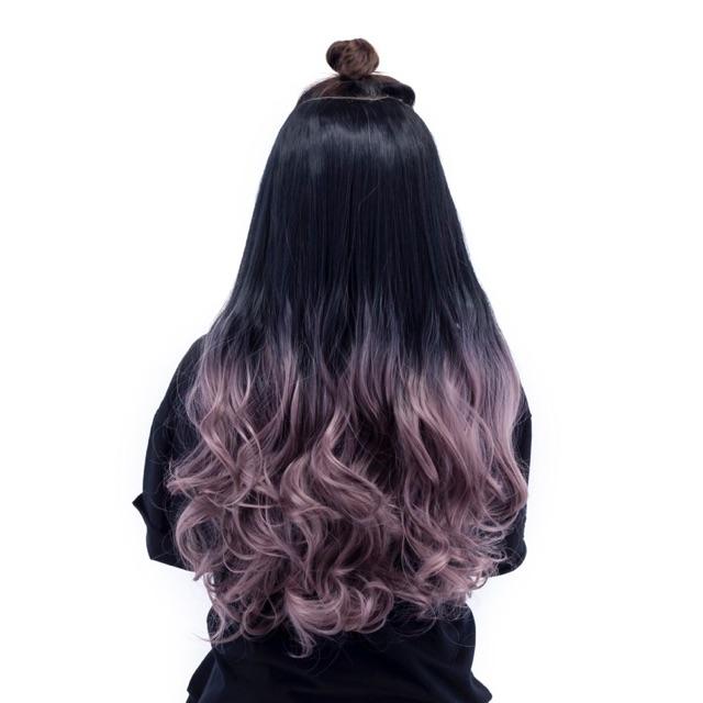 Tóc giả kẹp️ chữ u omber xanh khói cao cấp- hình thật