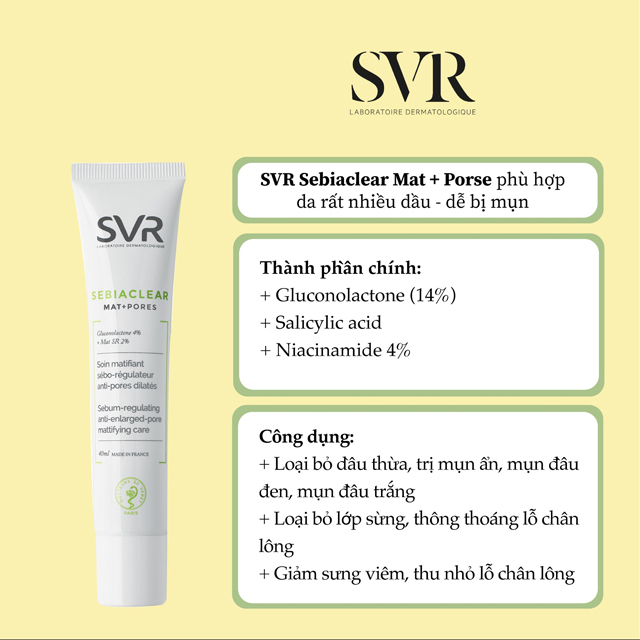 SVR Sebiaclear Mat + Pores - Kem dưỡng da làm giảm mụn 40ml