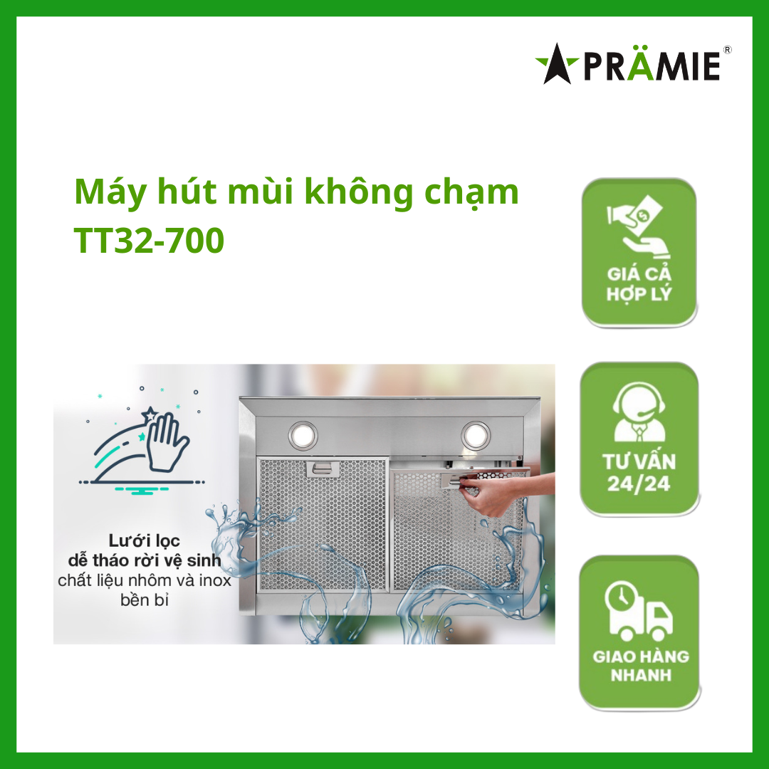 Máy hút mùi chữ T Pramie TT32-700_Vẫy tay_Hàng Nhập Khẩu Thái Lan