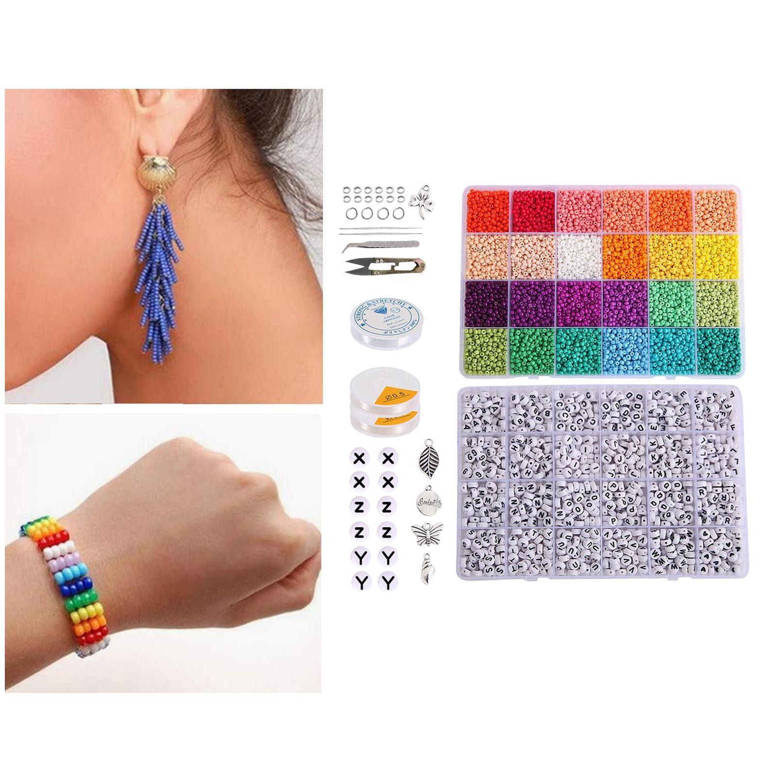 12000Pcs Glass Seed Beads 1350Pcs Letter Beads for Rings Jewelry Making