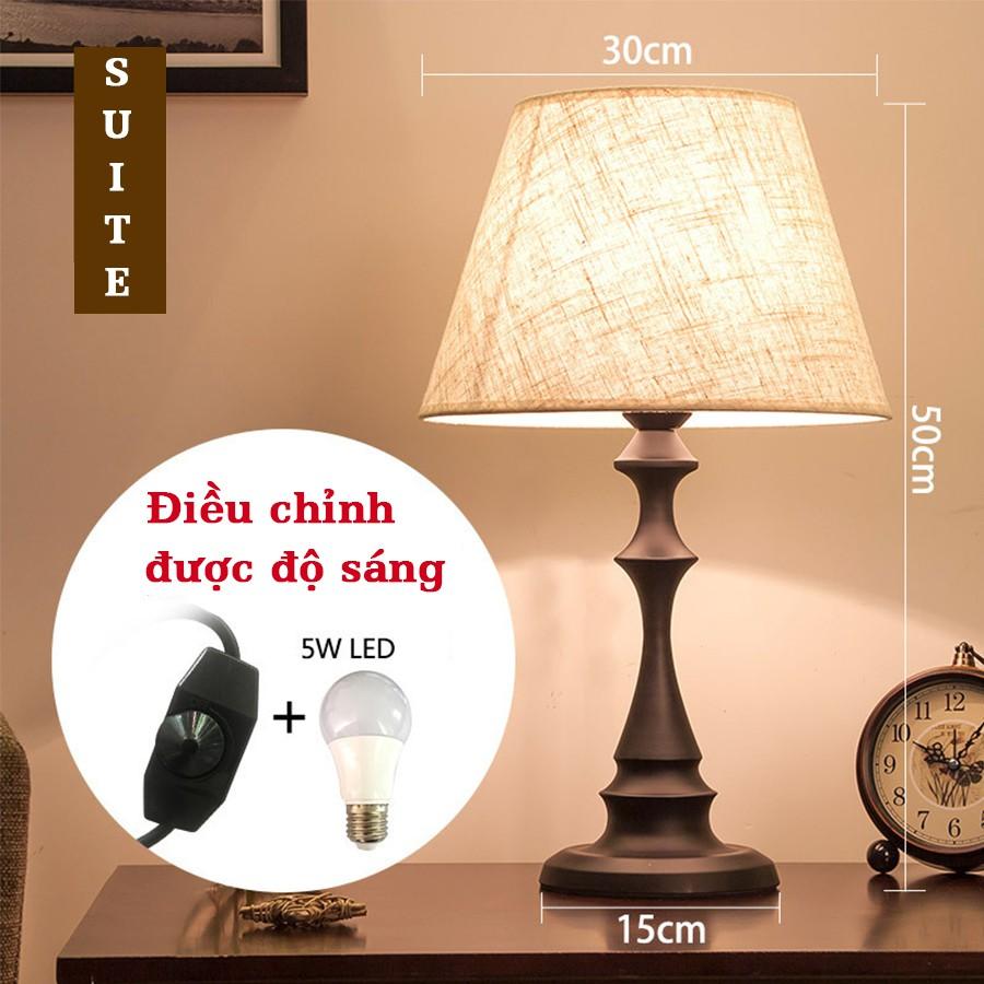 Đèn ngủ để bàn phong cách Châu Âu quý tộc, đế màu vân gỗ sang trọng_DN004