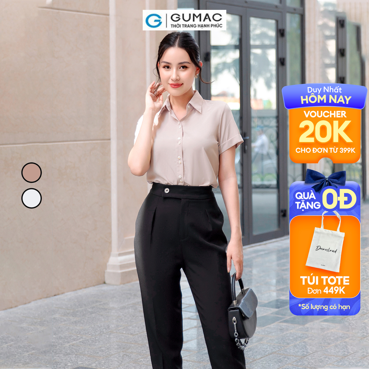 Áo sơ mi nữ lai lật vải luạ mềm mát công sở đi tiệc sang trọng thời trang GUMAC AD09011