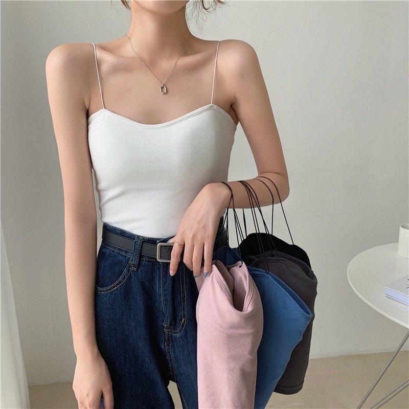 Áo Bra Cotton 2 DÂY SIÊUMẢNH dáng croptop, có đệmngực, chấtđẹp mềm.mịn.mát, cogiãn, nhiều màu để lựa chọn Nữ Women Dáng Ngắn Đen