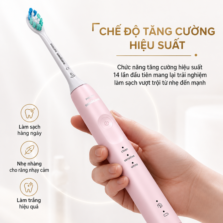 Bàn chải đánh răng điện rhương hiệu Hà Lan cao cấp Philips Sonicare Series 5200 HX3697 - 3 chế độ làm sạch - Hàng chính hãng