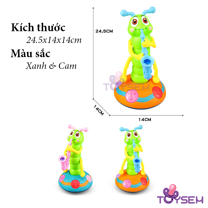 Đồ chơi sâu bướm thổi kèn saxophone xoay 360 độ có đèn và nhạc vui nhộn cho bé