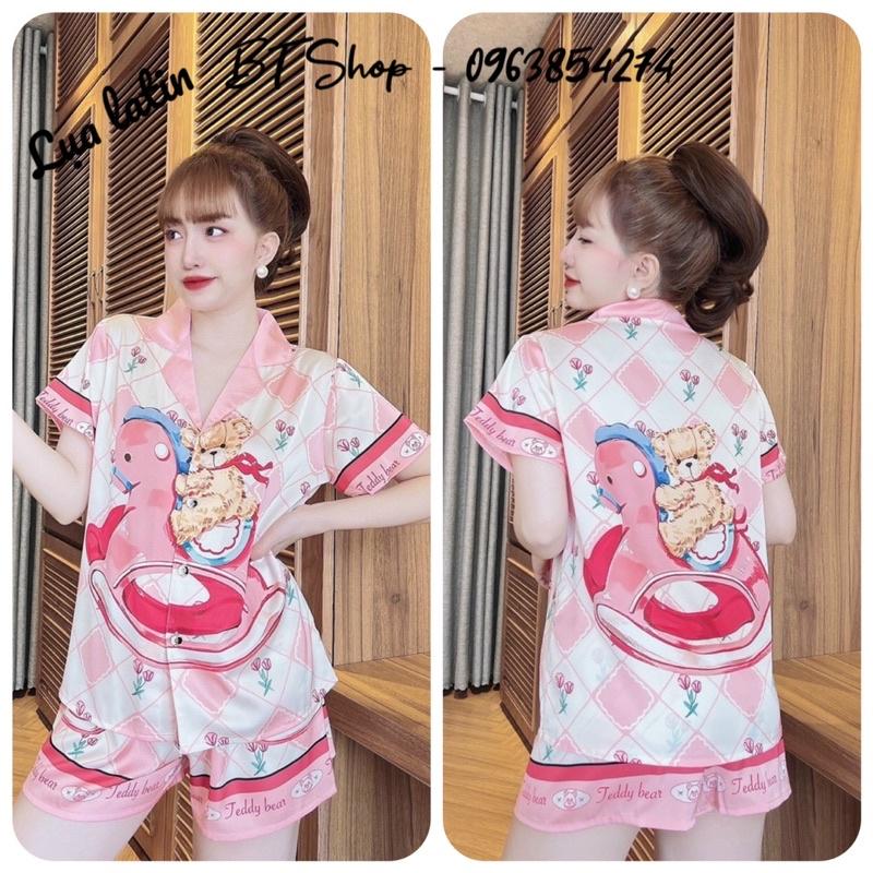 Đồ ngủ mặc nhà pijama lụa latin đùi hoạ tiết freesize 42-57kg