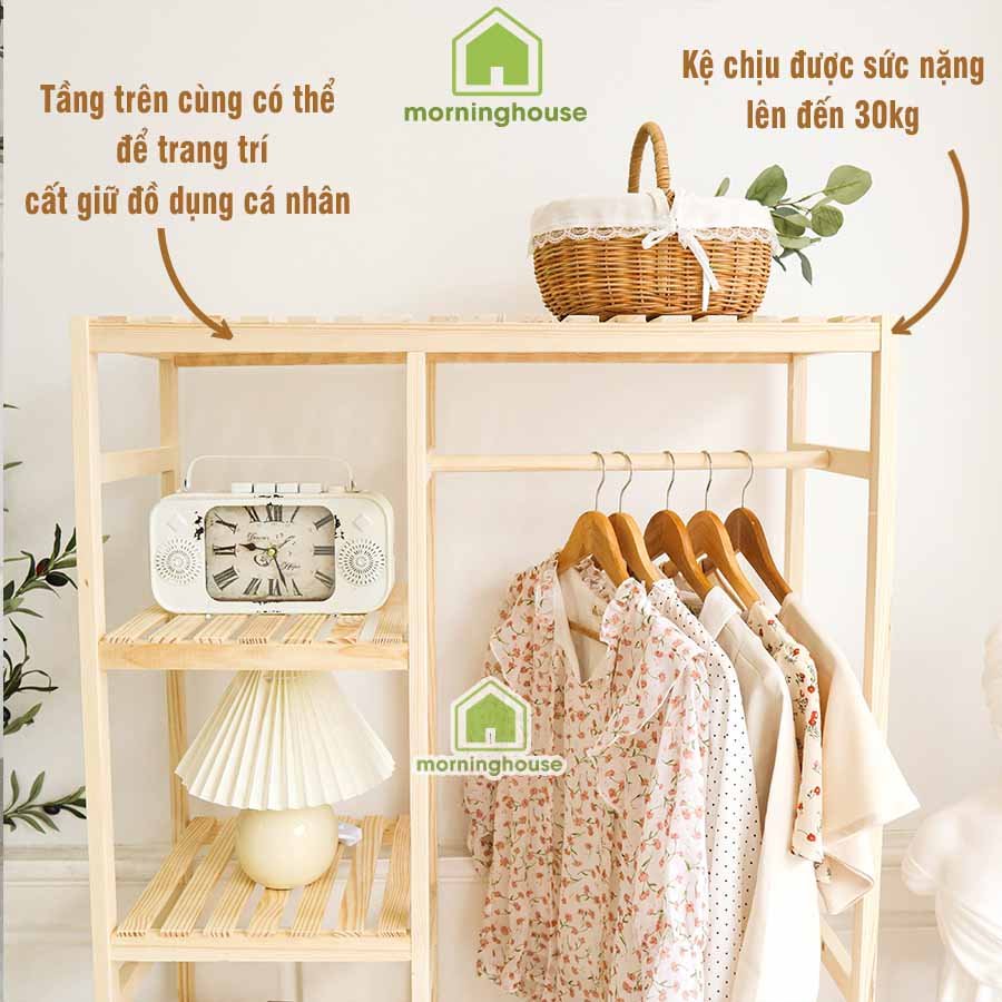 TỦ TREO QUẦN ÁO GỖ THÔNG DOUBLE HANGER Dài 85 x Cao 150 x Rộng 35cm