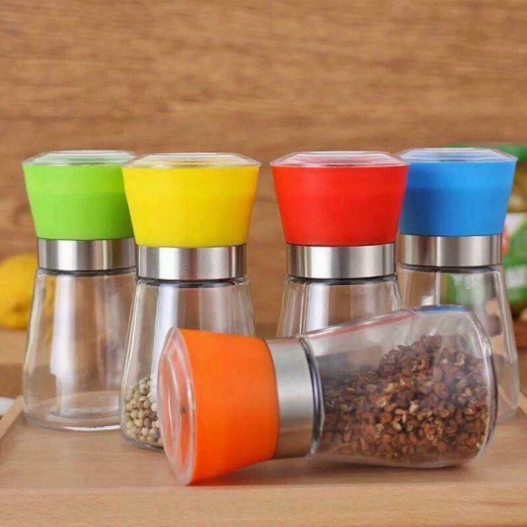Cối Xay Tiêu Kiêm Đựng Tiêu Đa Năng Bằng Thủy Tinh Có Tay Cầm Vặn Tiện Lợi