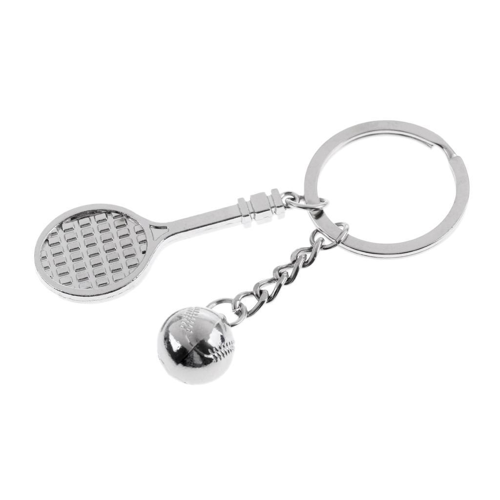 2-3pack Alloy Tennis Racket Ball Style Keychain Keyring Bag Decor Gift Souvenir