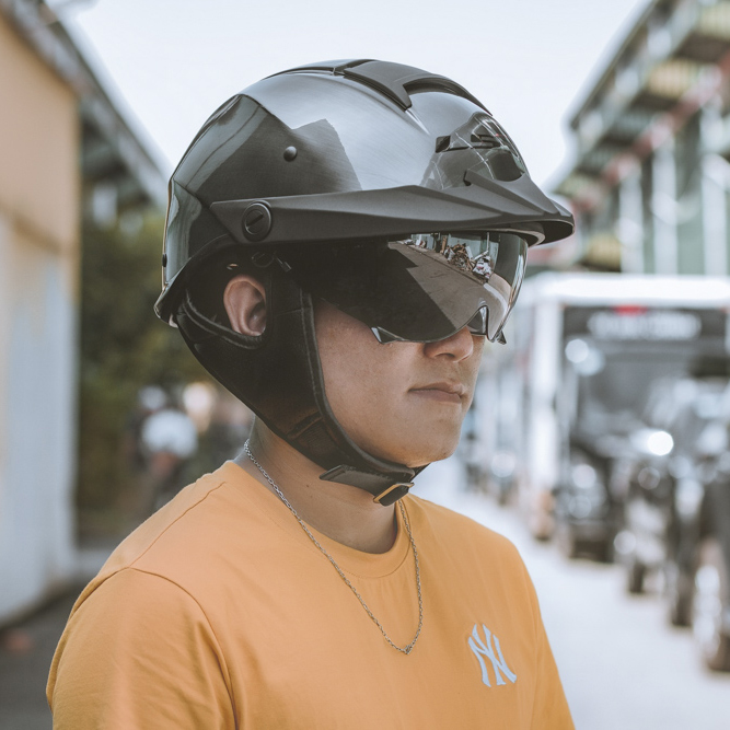 Mũ Bảo Hiểm Nửa Đầu Có Kính Âm LS2 OF590 Rebellion