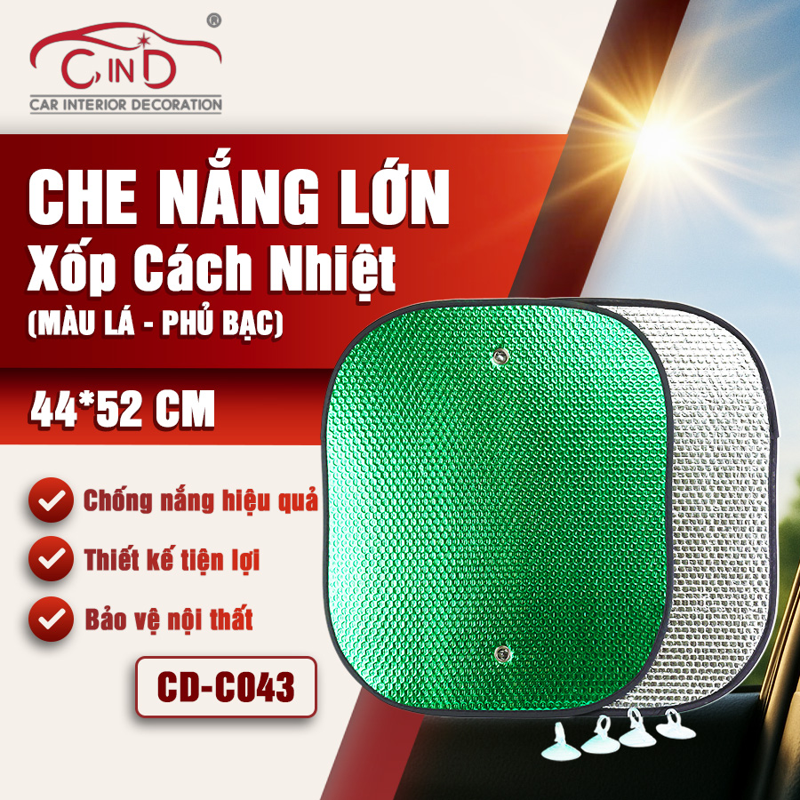 Combo 2 Tấm Che Nắng Ô Tô Xốp Cách Nhiệt Tròn Lớn Màu Lá Phủ Bạc CIND CD-C043 (44x52cm) - Nhập Khẩu Chính Hãng