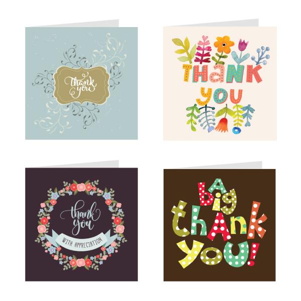 Combo 4c thiệp cảm ơn Thank You - Thiệp Grey 9x9cm (584)