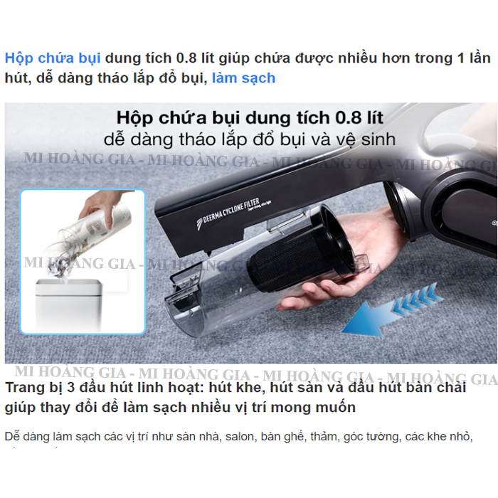 Máy Hút Bụi Cầm Tay Deerma Vacuum Cleaner DX700S (Xám đen) - Hàng chính hãng