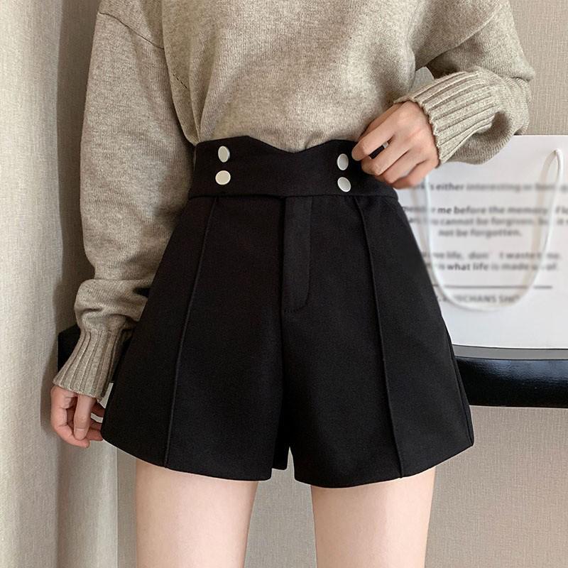 Quần đùi vải len ống rộng kiểu dáng thời trang phong cách Hàn Quốc dành cho nữ