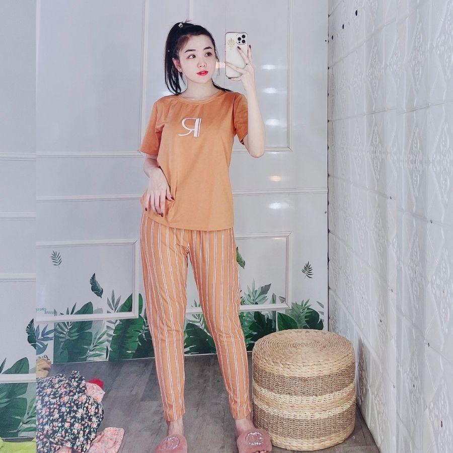 Đồ bộ nữ đồ bộ mặc nhà ngủ thể thao bigsize quần dài sọc đẹp dễ thương cute thun cotton ESHOP DB16 Đồ bộ nữ trung niên