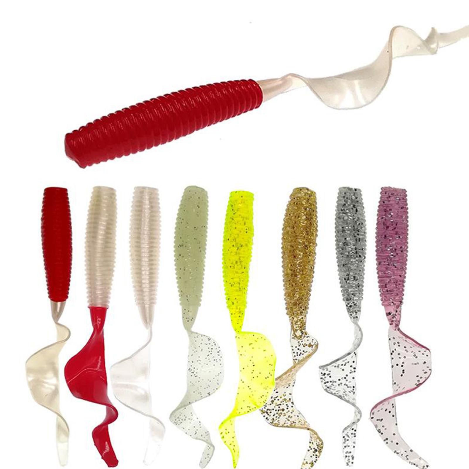 10pcs Luminous Plastic Grub Soft Worm Fishing Lure Micro Jig Head Tool Cyan