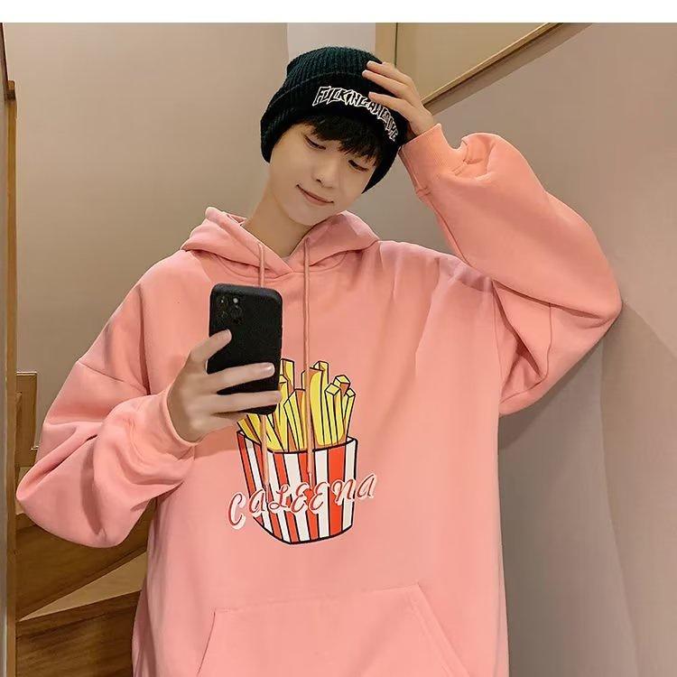 Áo Hoodie Tay Dài Dáng Rộng In Họa Tiết Khoai Tây Chiên Hoạt Hình Size M-3XL Dành Cho Nam