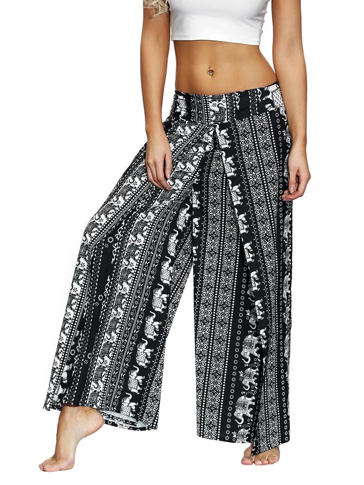Nữ Chia Rộng Chân Bohemian Giày Quần Tập Yoga, Rời Palazzo Hippie Hoa Harem Quần